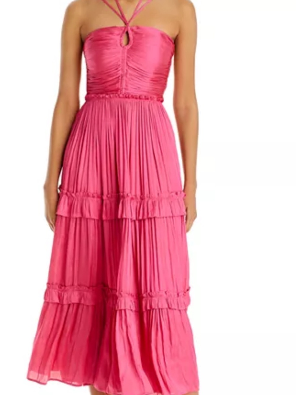 Aqua Hot Pink Strapless Ruched Tiered Maxi Dress